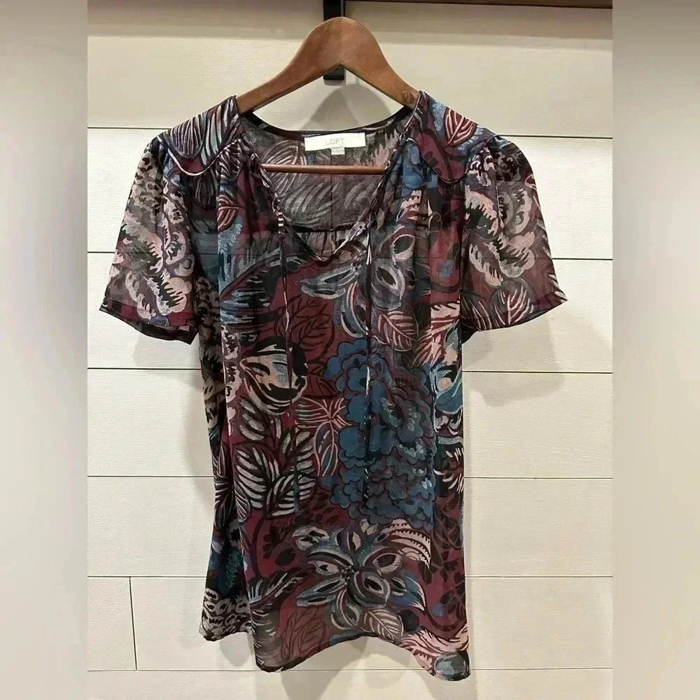 Ann Taylor Loft Floral Sheer Blouse- Womens Small
